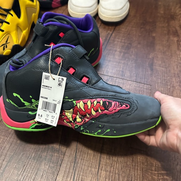 Reebok Other - Reebok low-top sneakers in gray with neon green, pink & purple accents 9 1/2